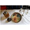 Image 1 : ANTIQUE COPPER INK WELL COFFEE GRINDER AND CANDLEABRA