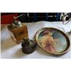 Image 2 : ANTIQUE COPPER INK WELL COFFEE GRINDER AND CANDLEABRA