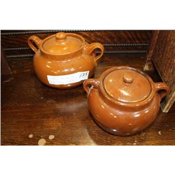 TWO MEDALTA LIDDED BEAN POTS