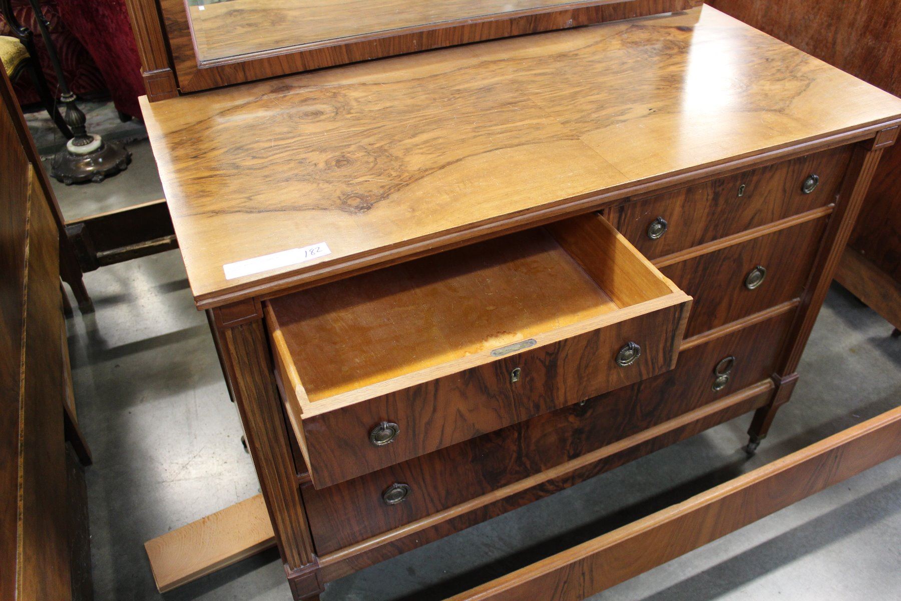 Antique Walnut Dresser With Mirror