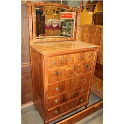 ANTIQUE WALNUT HIGHBOY DRESSER AND MIRROR