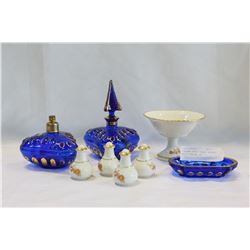 ITALIAN COBOLT GLASS DRESSET SET + LIMODGE SET