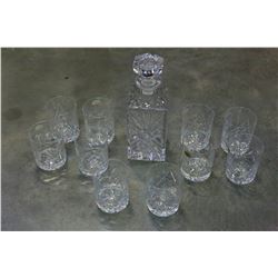 CRYSTAL DECANTER + TEN GLASSES