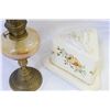 Image 2 : LARGE FRENCH BONE CHINA CHEESE DISH HALLMARKED AND OIL LAMP BASE
