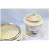 Image 2 : LIDDED BISCUIT BARRELL AND SILVER RIMMED BOWL