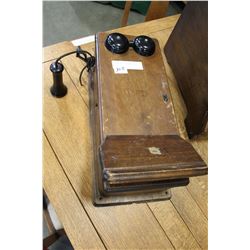 VINTAGE OAK CASED WALL PHONE