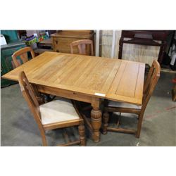 OAK DRAWLEAF TABLE AND FOUR CHAIRS WITH FLOWER CARVING