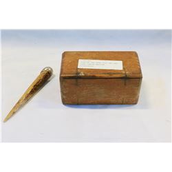 STERLING AND BONE TOOL AND OAK CASED SEWING MACHINE ACCESSORIES