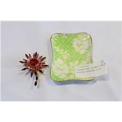 RHINESTONE FLOWER PIN ON ROYAL WINTON DRESSER DISH