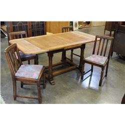 OAK TABLE W/ LEAF + 4 CHAIRS