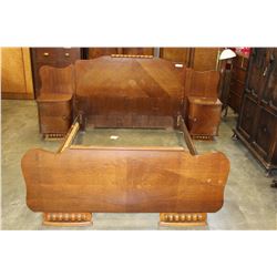 ANTIQUE OAK DOUBLE BEDFRAME AND MATCHING NIGHTSTANDS
