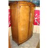 Image 2 : ANTIQUE BURLED WALNUT 2 DOOR CABINET WARDROBE W/ BASE