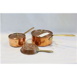 TWO VINTAGE COPPER LIDDED POTS