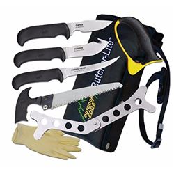 Outdoor Edge BL1 Butcher Lite Knife Set 3" Caping/4.25" Gut Hook/6" Boning & Saw 420 Stainless 8 Pie