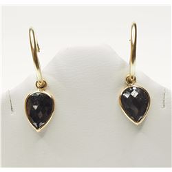 14K Yellow Gold Black Diamond (1.60ct) Earrings, Insurance Value $1500