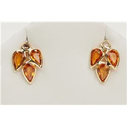 14K Yellow Gold Diamond (0.10ct) and Orange Sapphire(3.00ct) Earrings, Insurance Value $1500