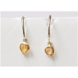 14K Yellow Gold Sapphire (1.20ct) Heart Shaped Earrings, Insurance Value $800