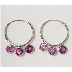 14K White Gold Pink Sapphire (3.00ct) Earrings, Insurance Value $1400