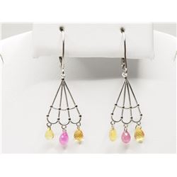 14K White Gold Yellow and Pink Sapphires (4.44ct) Earrings, Insurance Value $1372