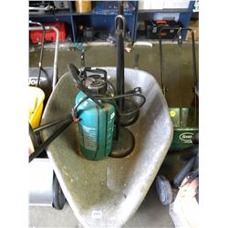 LARGE WHEEL BARREL/SPRAYER/4 SECURITY POSTS