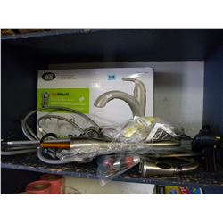 SHELF OF 3 NICKLE FINISHED KITCHEN PLUMBING FIXTURES