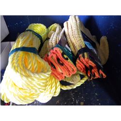 2 ROLLS OF YELLOW NYLON ROPE/2 PACKAGES OF RUBBERIZED GLOVES