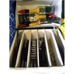 BOX OF PAINT BRUSHES/MISC