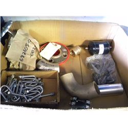 LARGE BOX OF MISC HANGERS/PIPE/FILTERS/ETC
