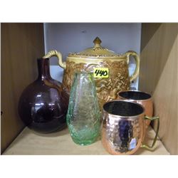 LARGE CLAY POT/MISC GLASSWARE