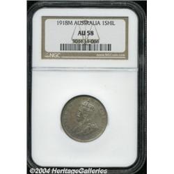 George V Shilling 1918-M, KM26, AU58 NGC,