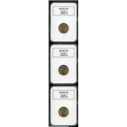 Leopold II gold 20 Francs 1882, KM37, three