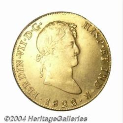 Ferdinand VII gold 8 Escudos 1822-PJ, KM91,