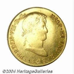 Ferdinand VII gold 8 Escudos 1823-PJ, KM91,