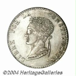 Republic. 4 Soles 1854-F La Paz "Potosi Head,"