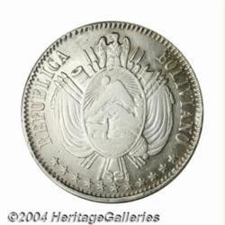Republic. Boliviano 1867-FE, KM152.2,