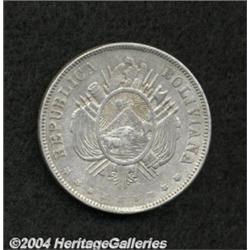 Republic. Boliviano 1879-FE, KM160.2, very