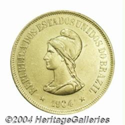 Republic. Gold 20,000 Reis 1904, KM497, XF+
