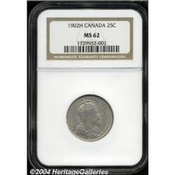 Edward VII 25 Cents 1902H, KM11, MS62 NGC,