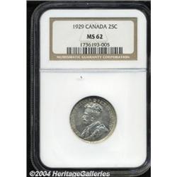 George V 25 Cents 1929, KM24a, MS62 NGC, a