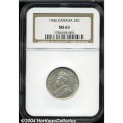 George V 25 Cents 1936, KM24a, MS63 NGC,