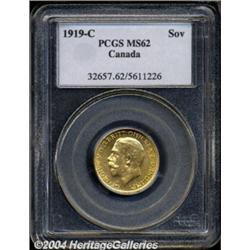 George V gold Sovereign 1919-C, KM20, MS62
