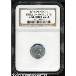 Elizabeth II Mint Error, 1973 Cent struck on a