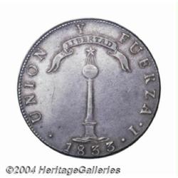 Republic. Peso 1833-I, KM82.2, AU, deeply