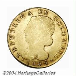 Republic. Gold 8 Escudos 1834-UR Popayan,