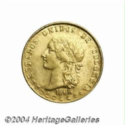 Republic. Gold 10 Pesos 1866 Popayan, KM141.3,