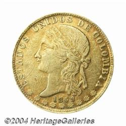 Republic. Gold 20 Pesos 1869 Medellin,