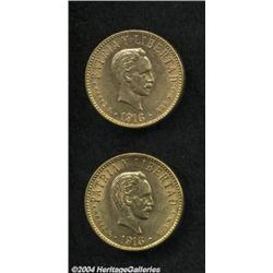 Republic. Gold 4 Pesos 1916, KM18, two pieces