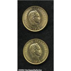 Republic. Gold 5 Pesos 1915 and 1916, KM19,