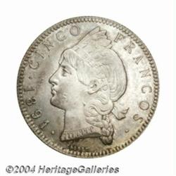 Republic. 5 Francos 1891-A, KM12, UNC, a truly