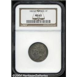 Louis XVIII Franc 1823A, KM709.1, MS62 NGC,